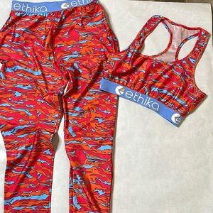 This is an ethics two piece. It is multicolored bottom and top.